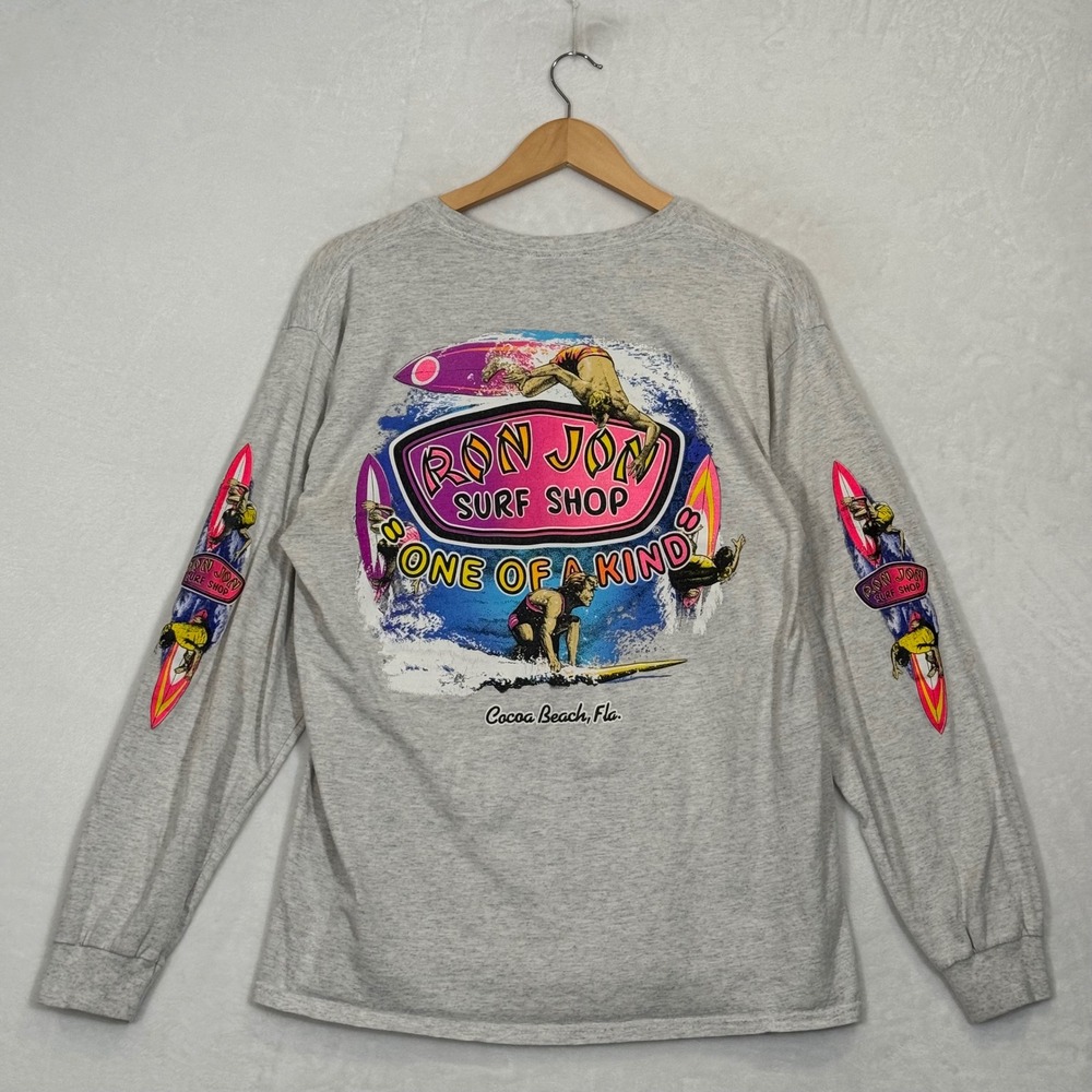 Ron Jon Surf Shop Gray Long Sleeve Graphic T-Shirt Large